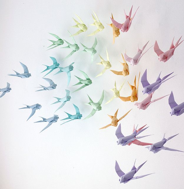 rainbow origami birds