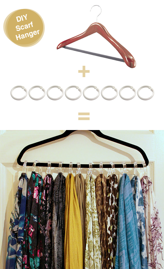 shower curtain rings = scarf hanger
