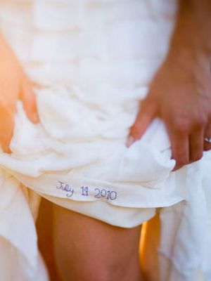 something blue – wedding date stitched into the wedding gown or a bible verse