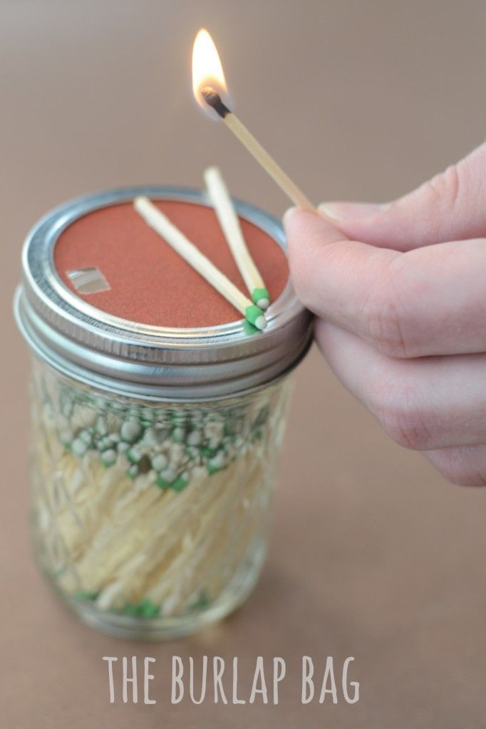 store matches in mason jar, add a piece of sand paper in the cap on which to str