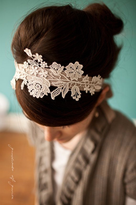 A headband, fabric stiffener spray, and a lovely little piece of lace.