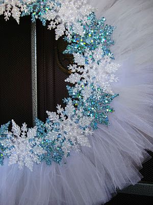 A little inexpensive white tulle and some Dollar Tree glittery snowflakes and…