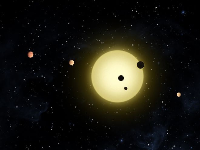 Artist concept of a previous multi-planet solar system found by the Kepler space