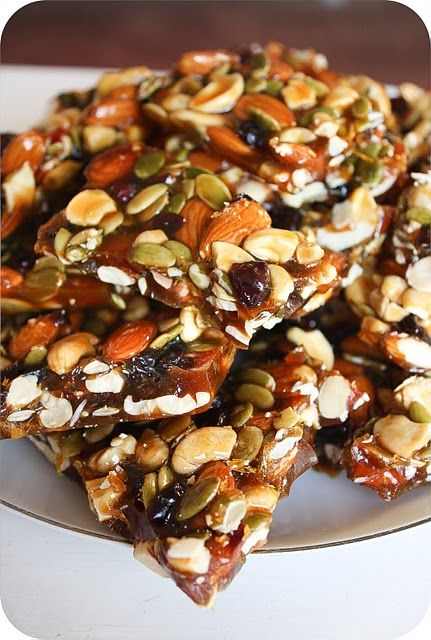 Autumn Brittle – Ingredients: 1 Cup Almonds, 1 Cup Cashews, 3/4 Cup Pumpkin Seed