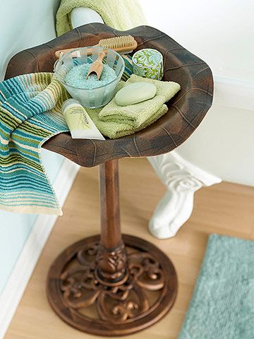 Birdbath used as a tub-side table