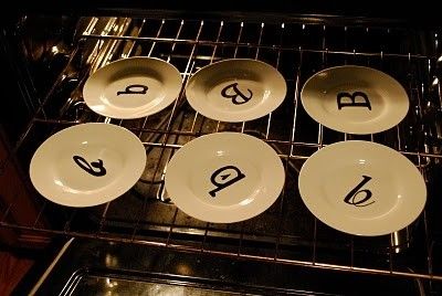 Buy plates from Dollar Store Use a Sharpie and decorate…Bake at 350 for 30 min