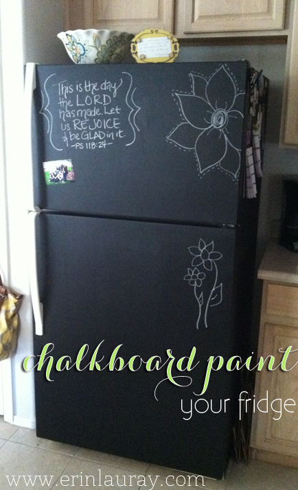 Chalkboard Paint your Refrigerator!  Would be good for a cabin fridge….