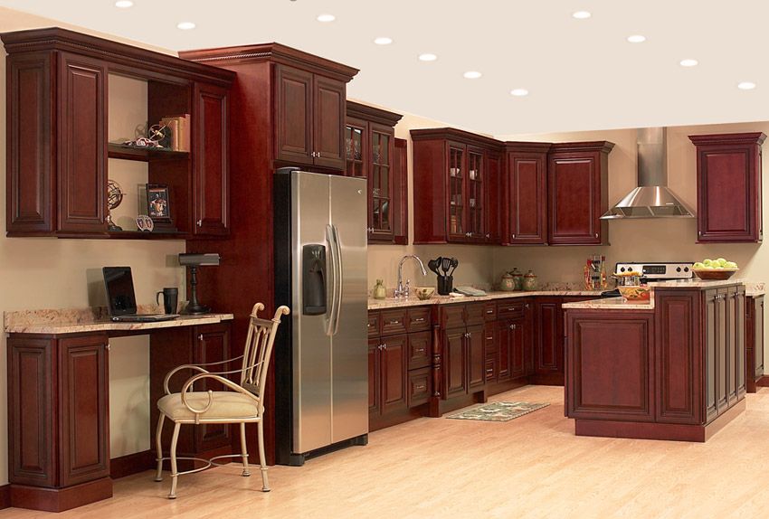 Cherry Cabinets with light hardwood floors