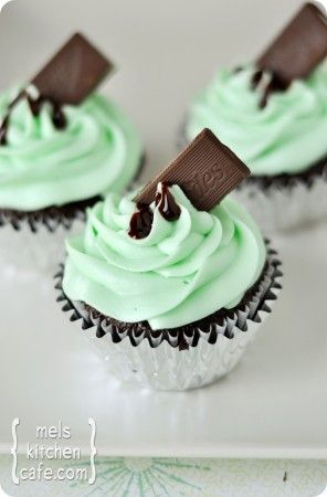 Chocolate cupcakes filled with chocolate mint ganache and topped with a cream ch