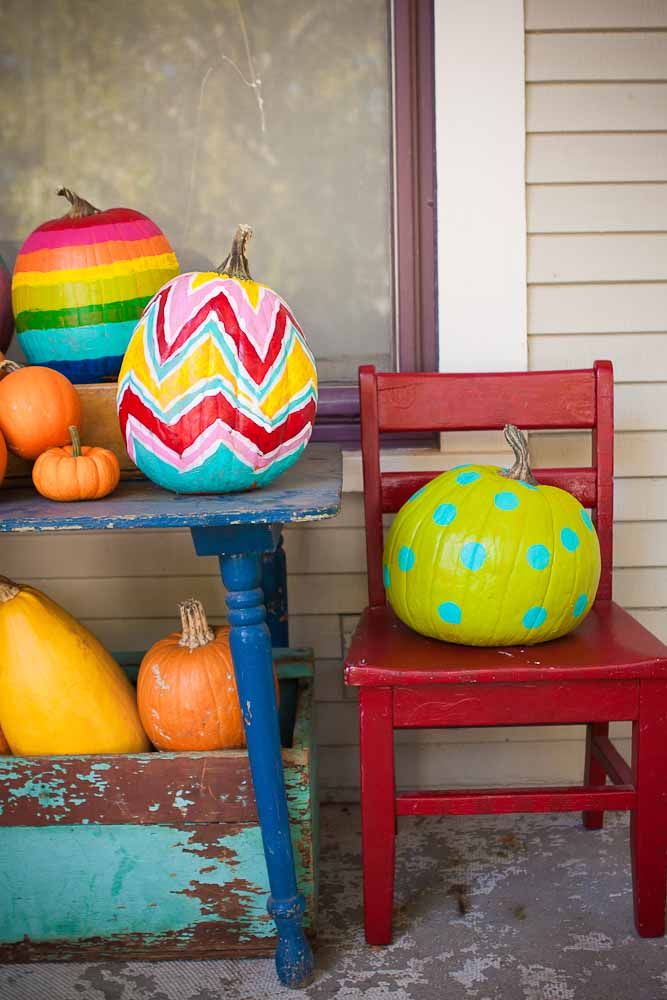 Colorful painted pumpkin ideas from Whatever.