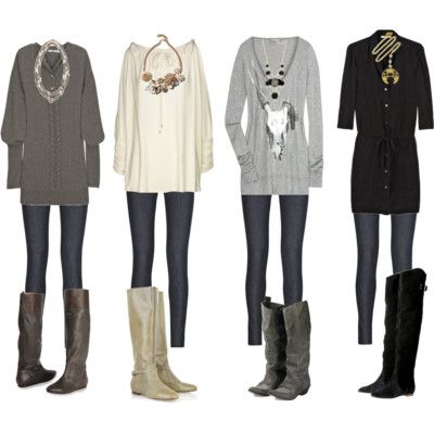 Comfy ~ big sweaters, tights, boots, big necklace. Yes!