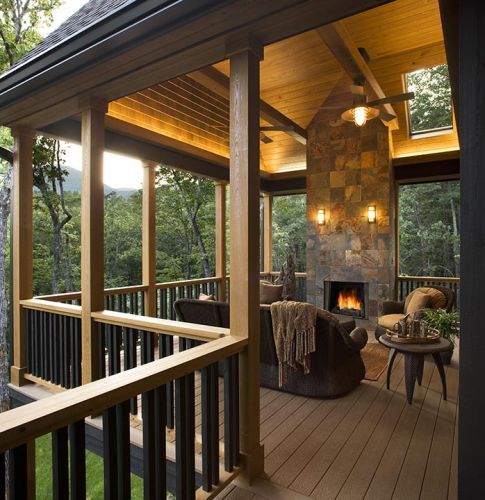 Covered deck with fireplace, now this is a spot to relax!