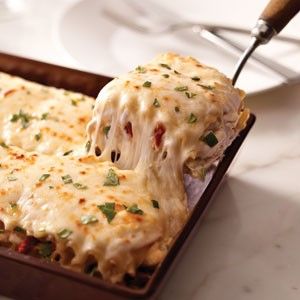 Creamy white chicken alfredo lasagna… Um, YUM!