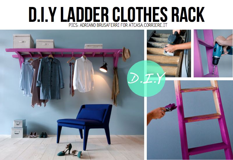 DIY Ladder clothes rack-pinned by #DIY #closet #fashion