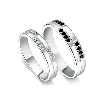 Engraved promise couple rings zircon sterling silver – $48