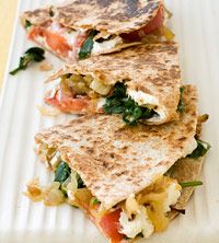 Goat Cheese, Caramelized Onion and Spinach Quesadilla