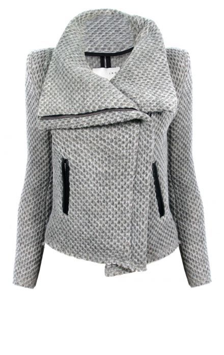 Grey waffle knit moto jacket