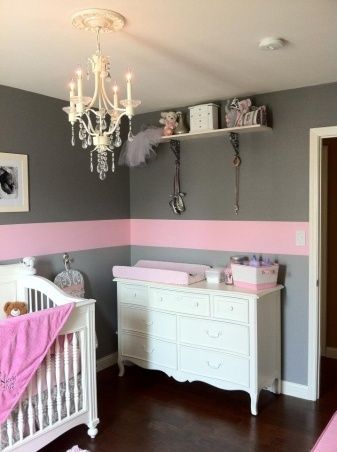 Grey with a single Pink stripe around the room – LOVE!