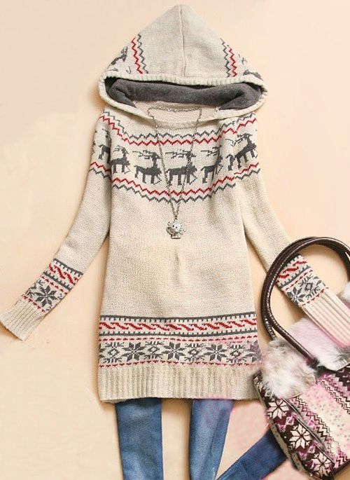 Hooded Deer Print Sweater