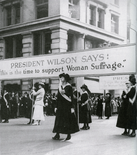 In 1918 women gained President Wilson's support for their right to vote.