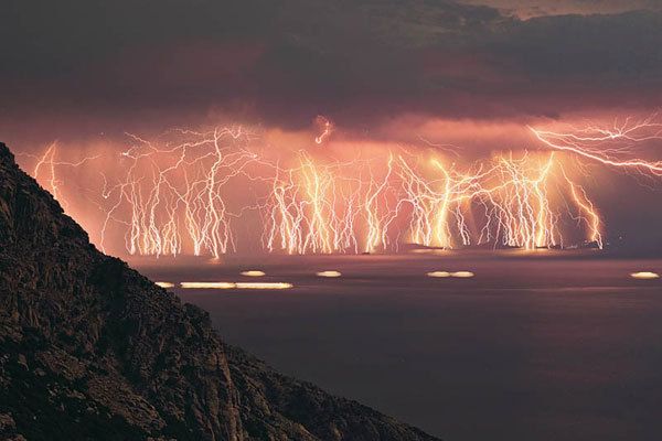 In Venezuela, just above the mouth of the Catatumbo River, a lightning storm has