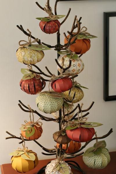 Make these cute pumpkins for a pumpkin tree (can use real branches instead of th