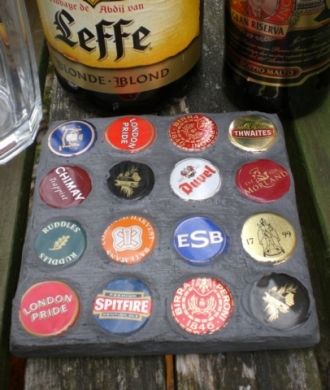 Mosaic Coaster from Beer Bottle Caps