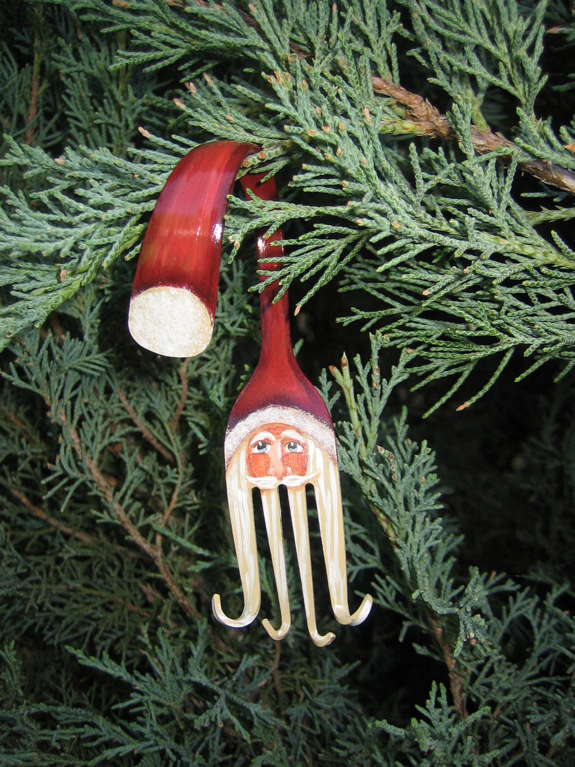Painted Fork Santa Christmas Ornament