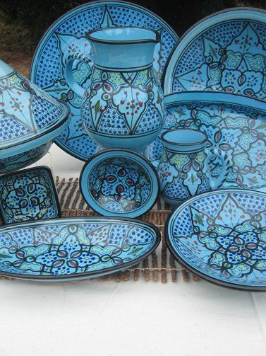 Painted ceramic dishes.  Istanbul, Turkey.  Iznik.  Turquoise.