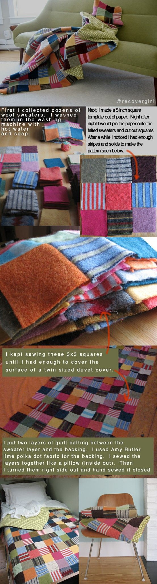 Quilt made out of old wool sweaters!  Gorgeous!