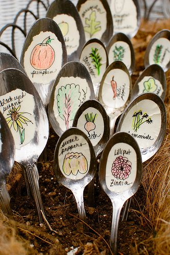 Recycled spoon garden markers