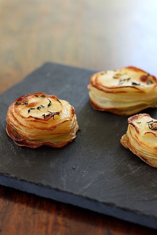 Roasted potato stacks made in muffin tins.