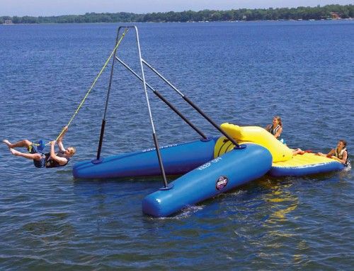 Rope swing on a floatie. OMG!