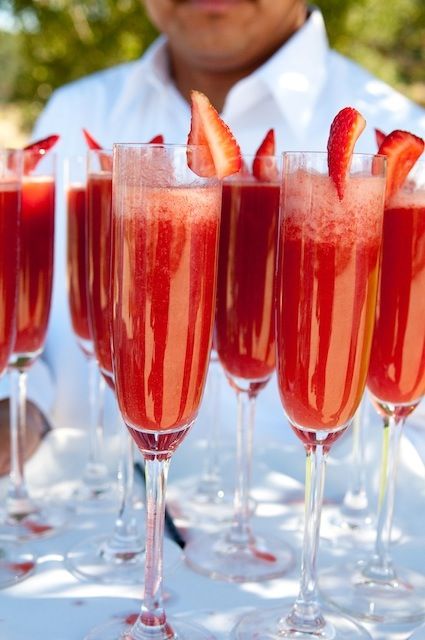 Strawberry Mimosas – 1/3 strawberry puree and 2/3 champagne