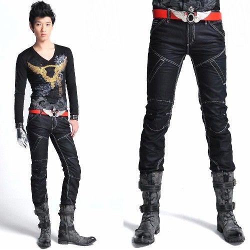 Stylish Men Black Gothic Punk Rock Jeans