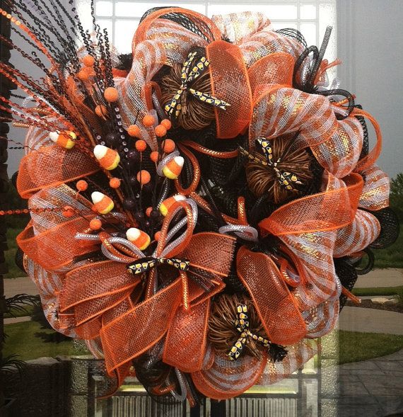 Sweet Candy Corn Fall deco mesh Wreath by DzinerDoorz