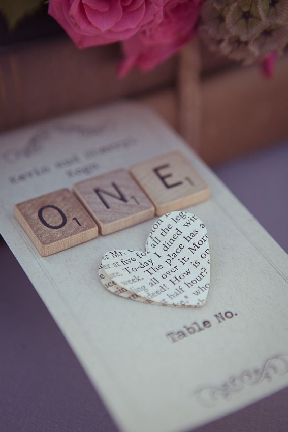 Table numbers using scrabble letters. Love this wedding! Lots of good inspiratio