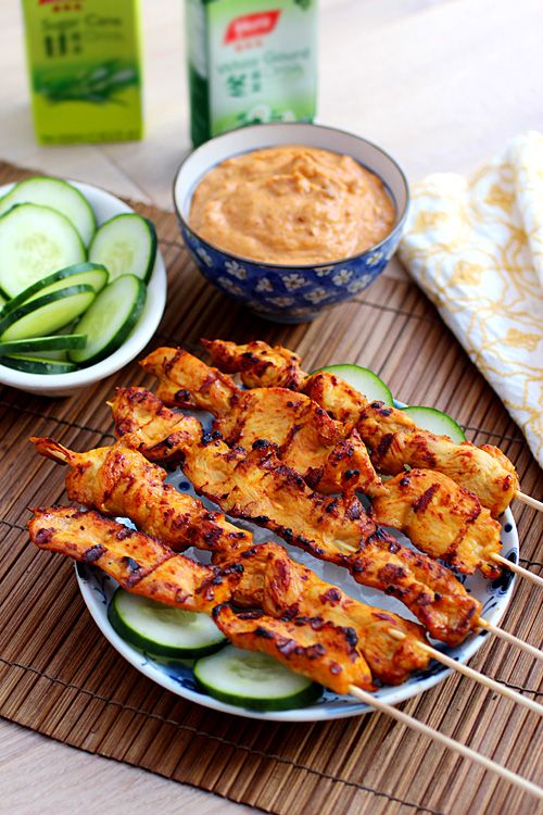 Thai Chicken Sate with Peanut Sauce, from Rasa Malaysia.