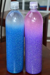 Time-out bottles. Fill a bottle with 3/4 water, one bottle of glitter glue, &amp