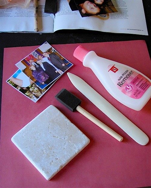 Transferring pictures to tiles by using Nail Polish Remover. – Click image to fi