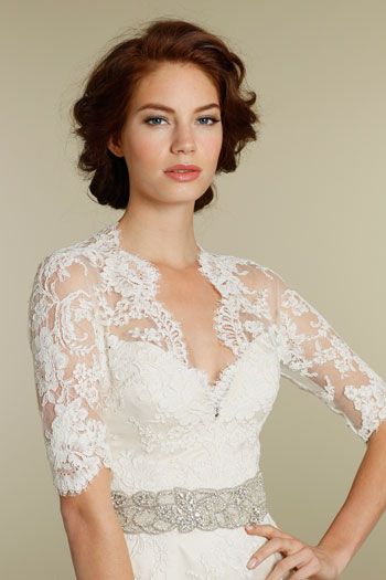 lace sleeves, deep heart shaped neck line