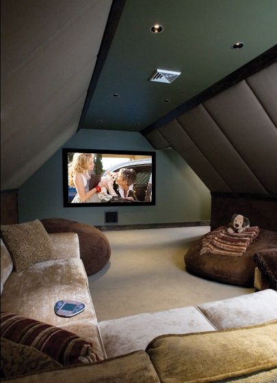 An attic turned into a home theater room!