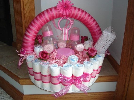 An option besides a diaper cake, a Diaper Basket :)