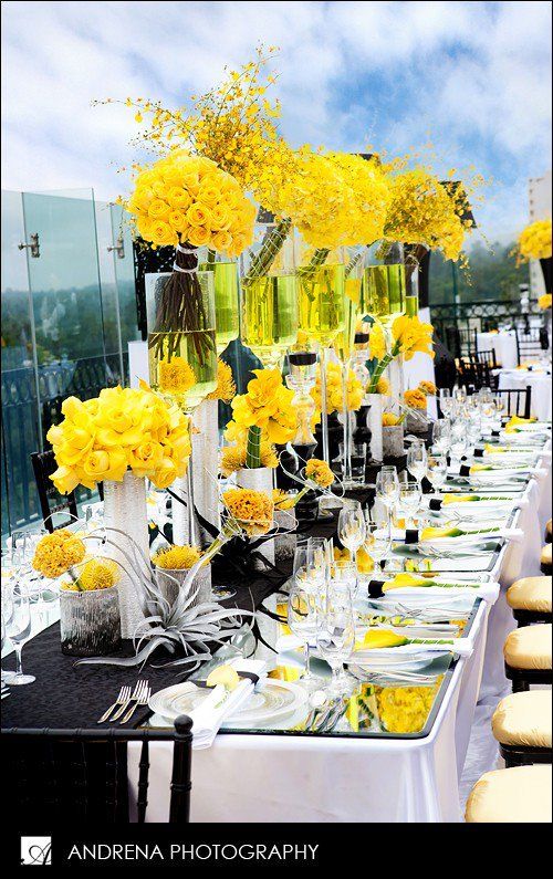 Beautiful yellow reception table setting