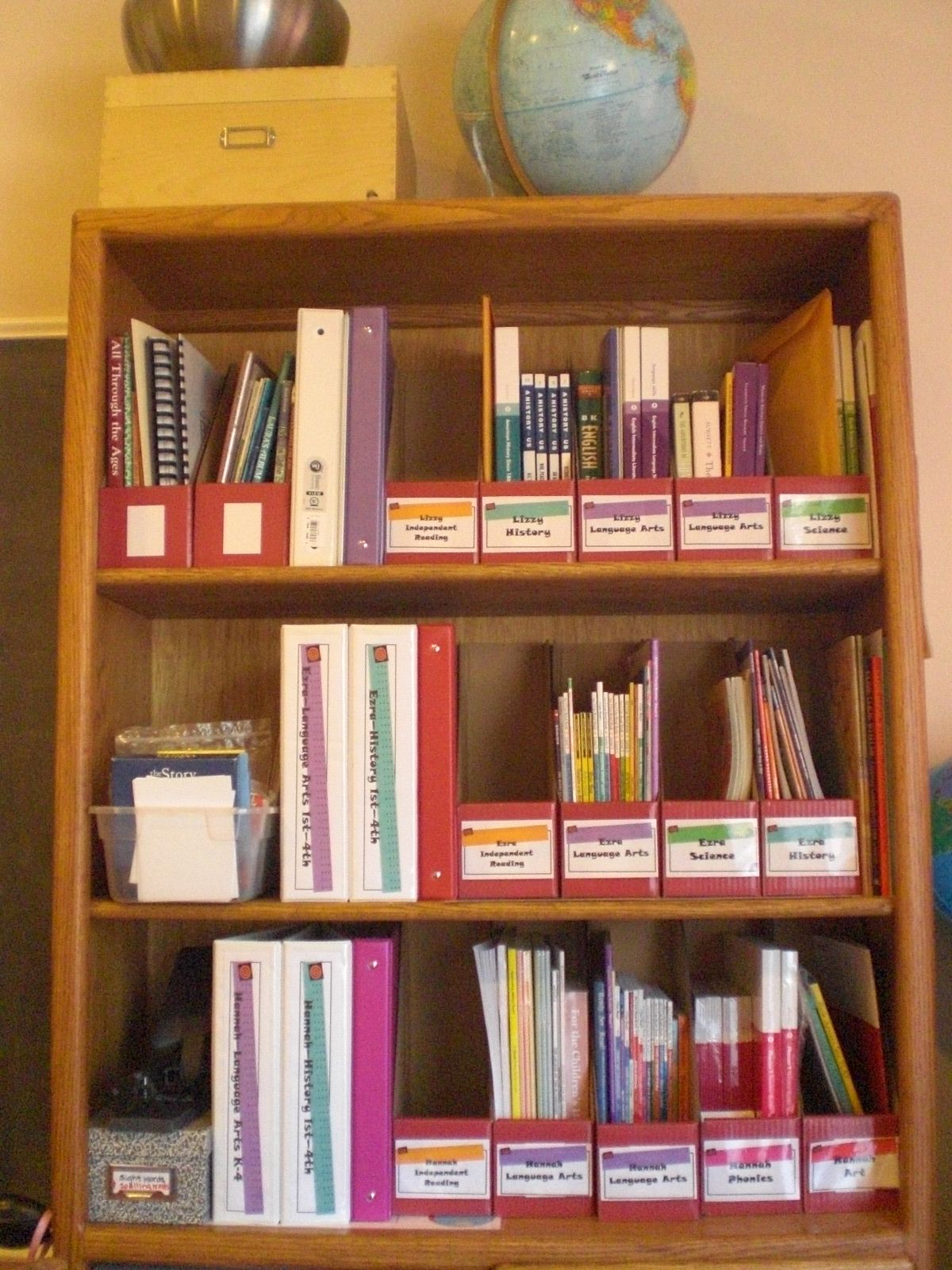 Bookcase homeschool organization