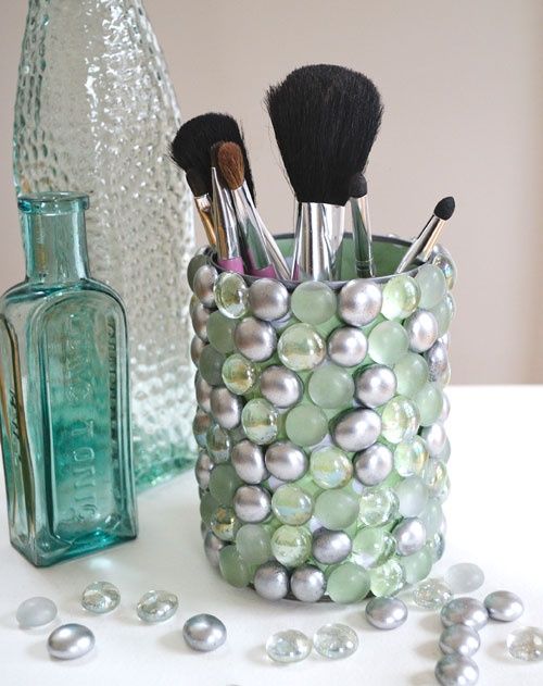 Can, marbles, and hot glue! Cute diy holder