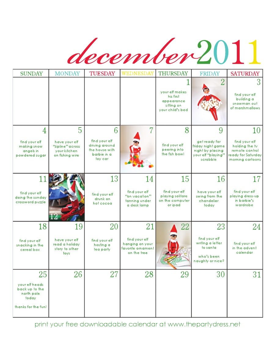 Elf on a Shelf idea calendar