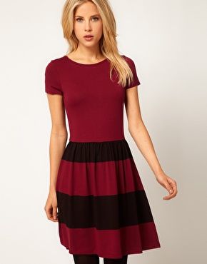 Enlarge ASOS Skater Dress With Stripe Skirt