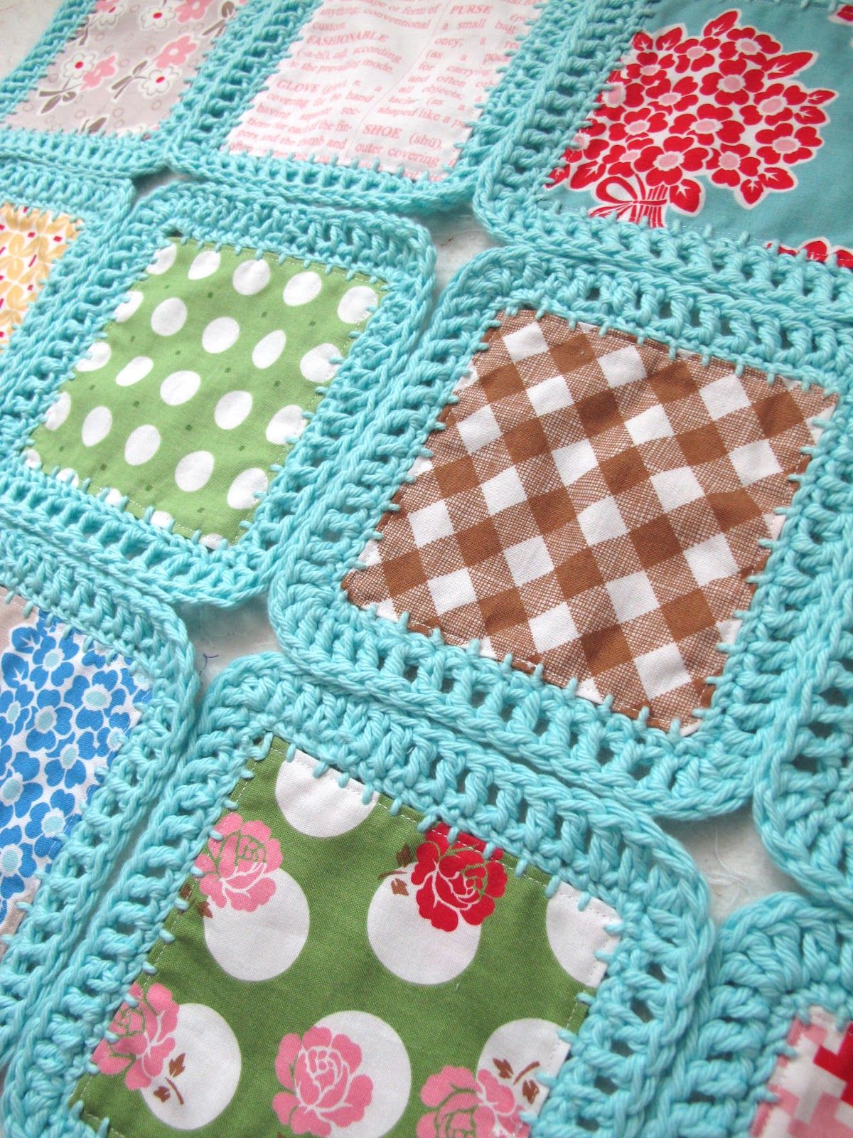 Fabric and Crochet Blanket – will need to make this!