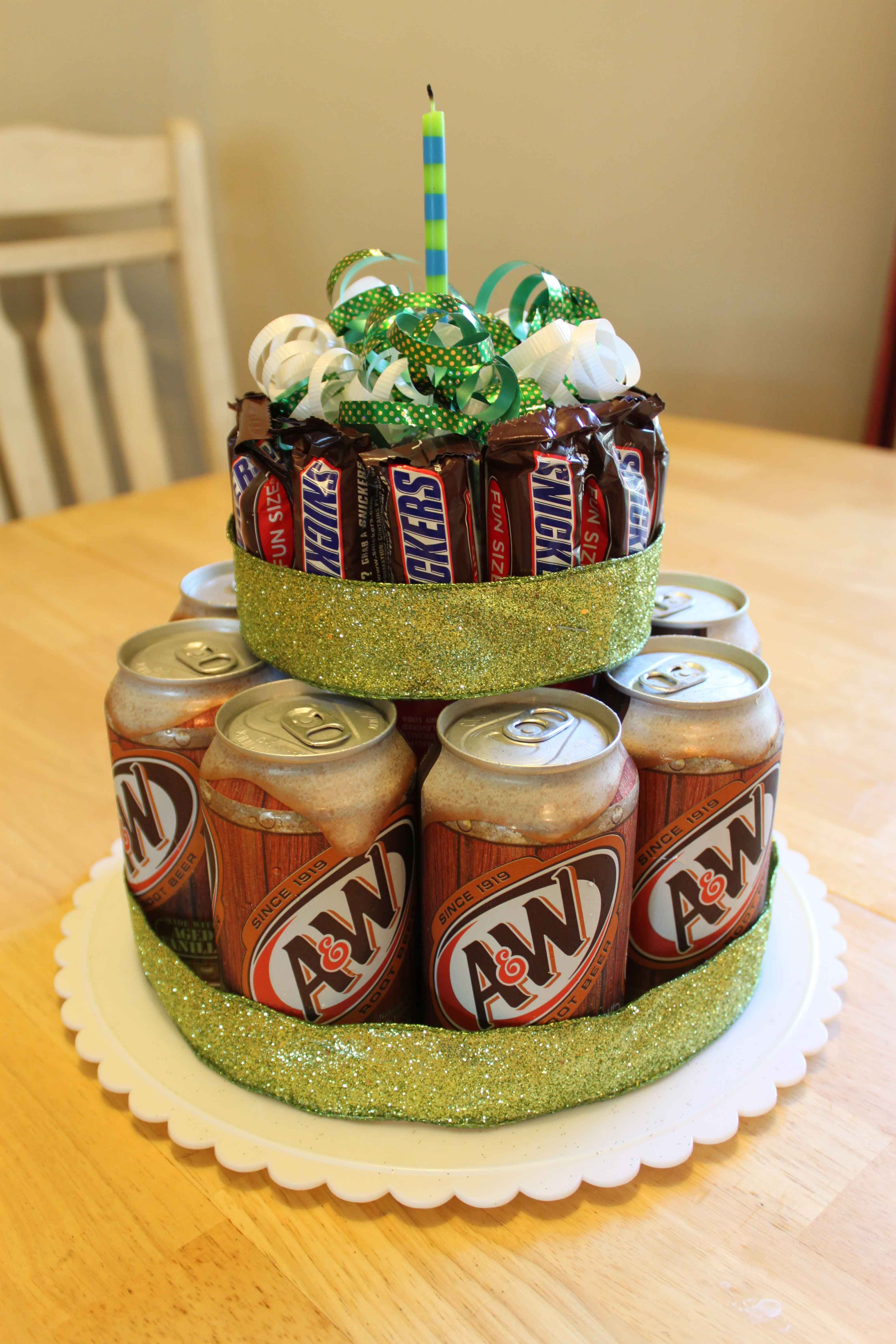 Fun Birthday Cake Gift – use their favorite drink and candy!